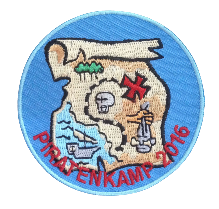 emblemen badges patches pro merchandise embleemkes insignes bestellen laten maken zomer kamp thema piraten kamp schat zoeken